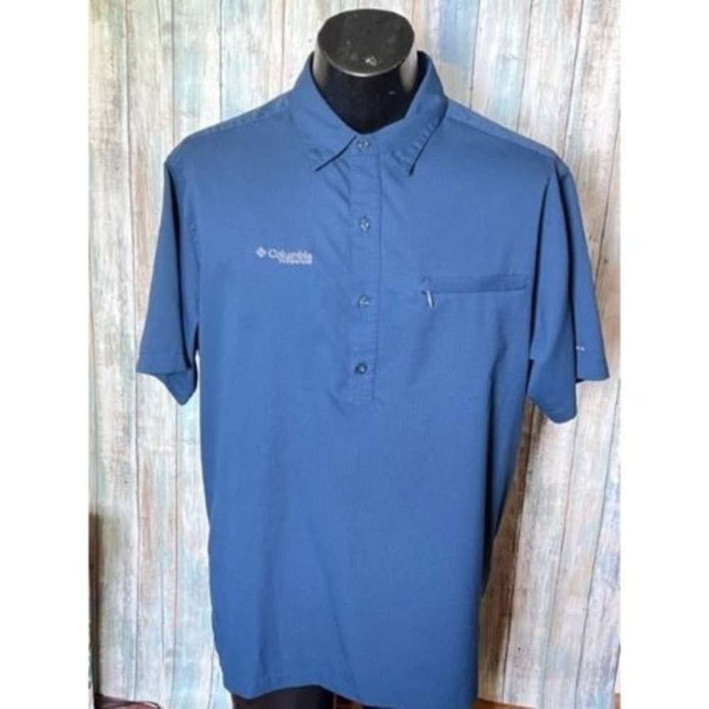 Columbia PFG Men's Shirt XL Blue Fishing Omni-Shade Short Sleeve Button‎ Hiking